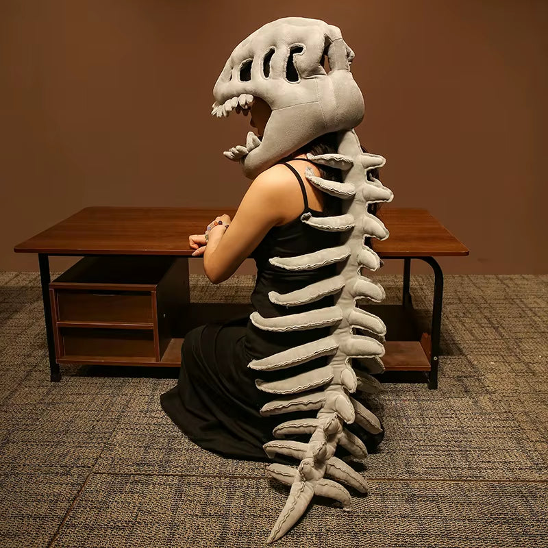 75/115CM Large Size Cool Wearable Dinosaur Skeleton Lifelike Skull Spine Plush Toys for Creative Cosplay Halloween Costume Gift