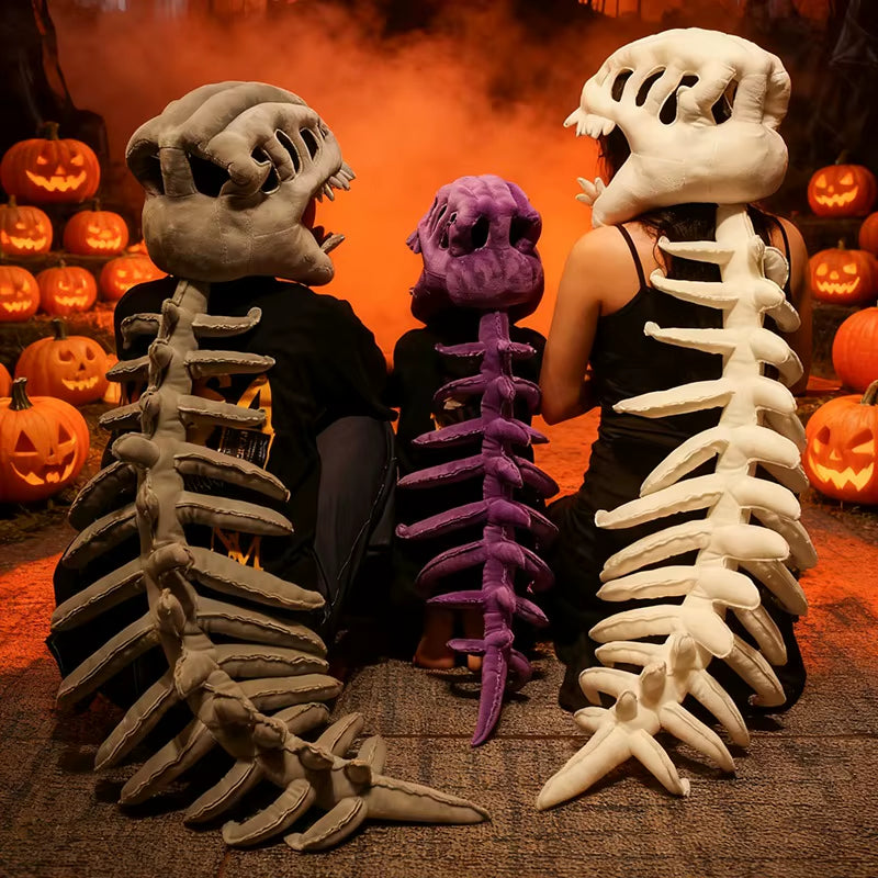 75/115CM Large Size Cool Wearable Dinosaur Skeleton Lifelike Skull Spine Plush Toys for Creative Cosplay Halloween Costume Gift