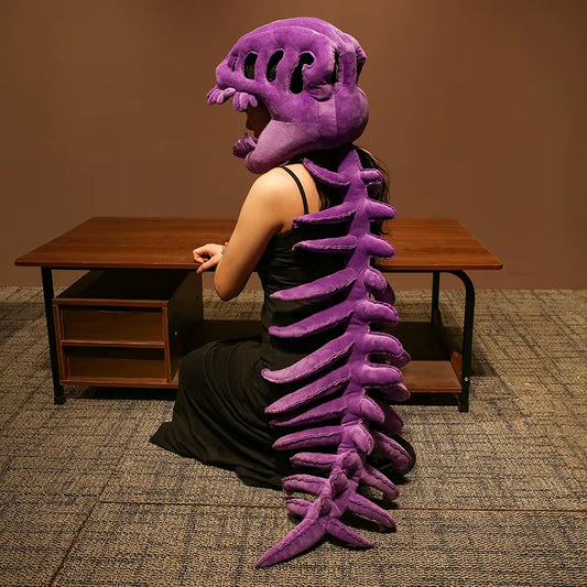 75/115CM Large Size Cool Wearable Dinosaur Skeleton Lifelike Skull Spine Plush Toys for Creative Cosplay Halloween Costume Gift